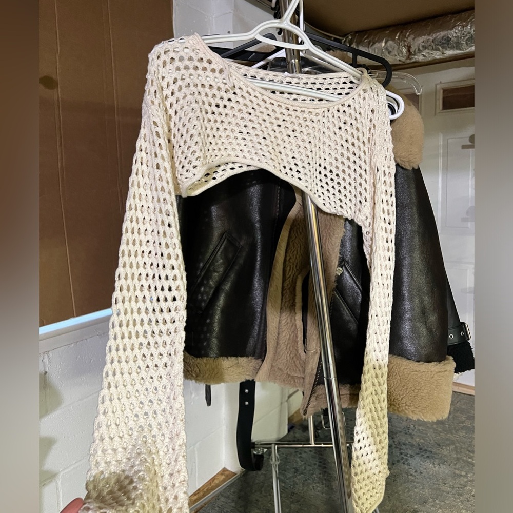 off white/cream cropped cardigan top thing from Garage